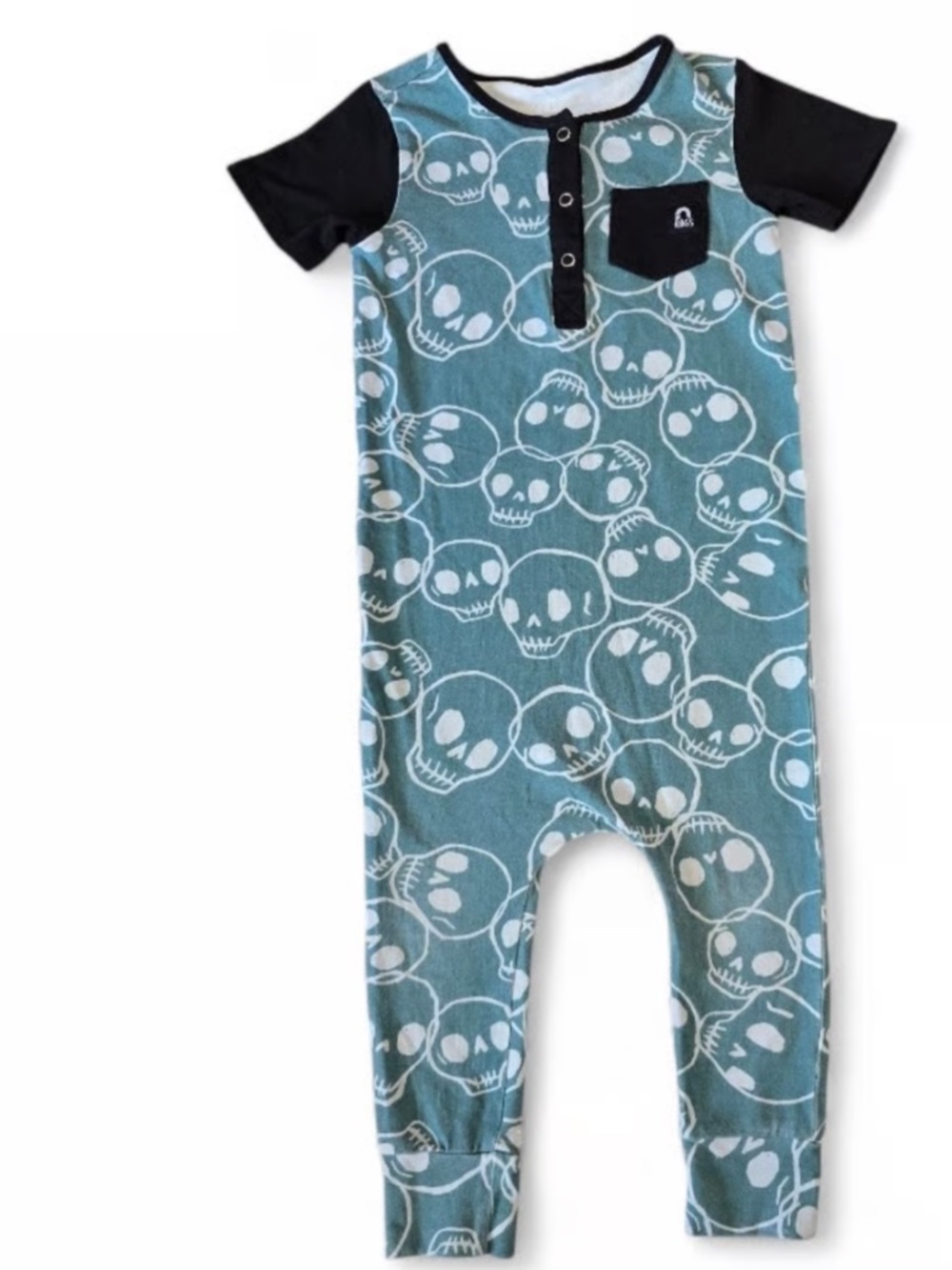 Rags Skull Print Romper in Teal and White size 12-18 months super cozy
